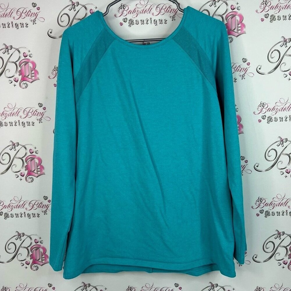 Danskin sweater pull over lace up corset detail comfy Teal Women's Sweatshirt